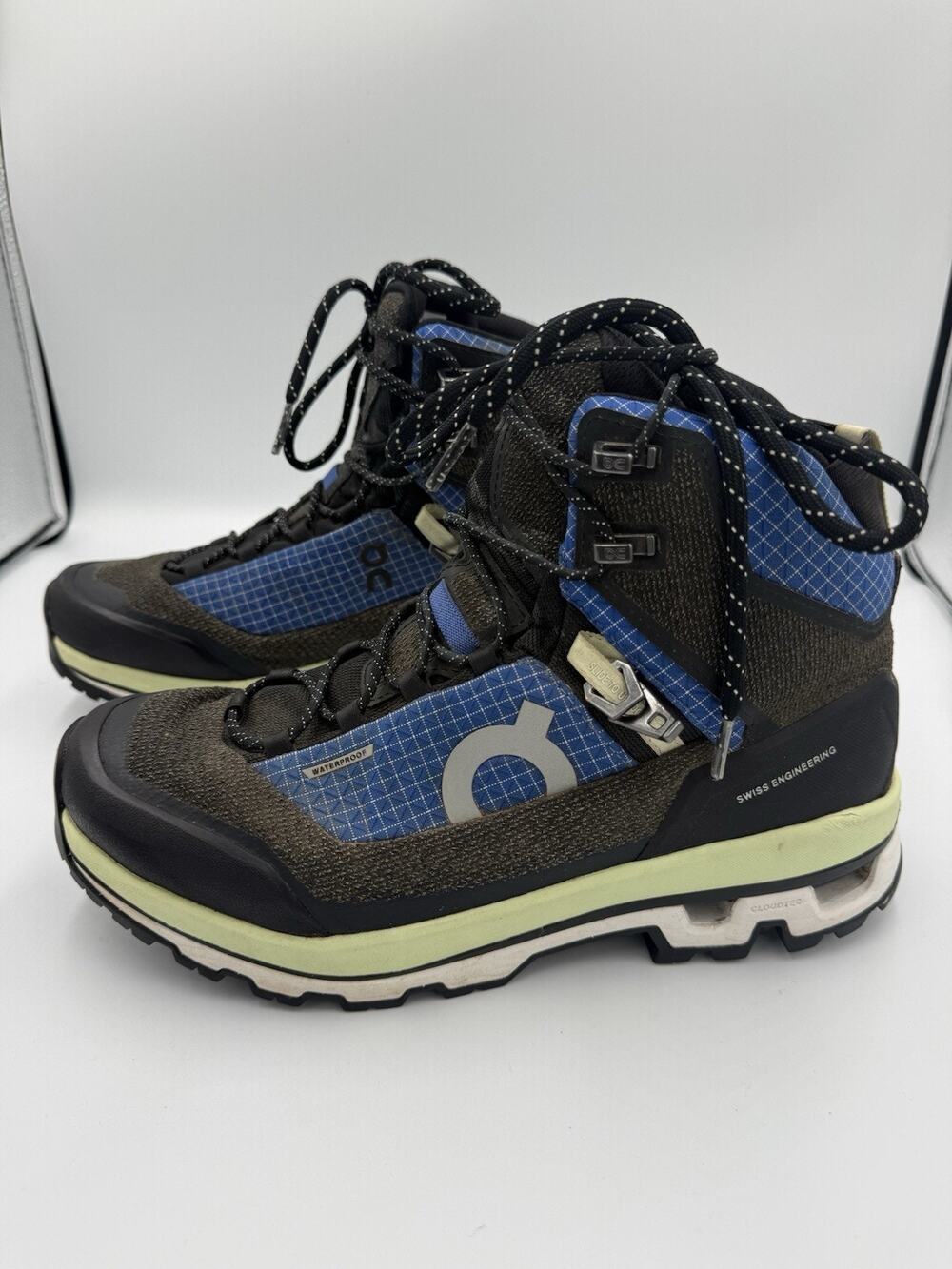 On Cloudalpine Waterproof Hiking Boots Women’s 8.5 Cobalt Limelight Trail